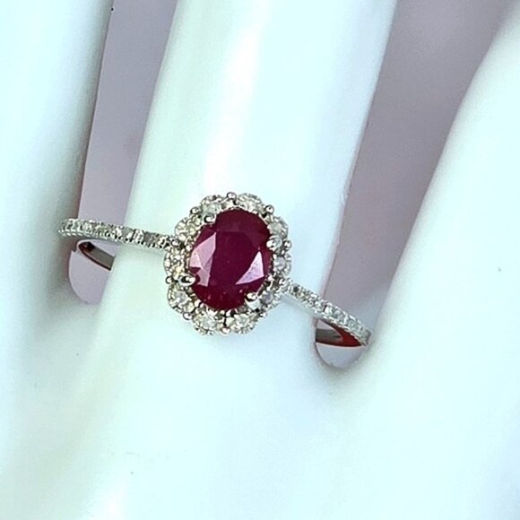 925 Sterling Silver Set, Ring & Earrings with Natural Ruby & NATURAL 52 DIAMONDS - Picture 6 of 14